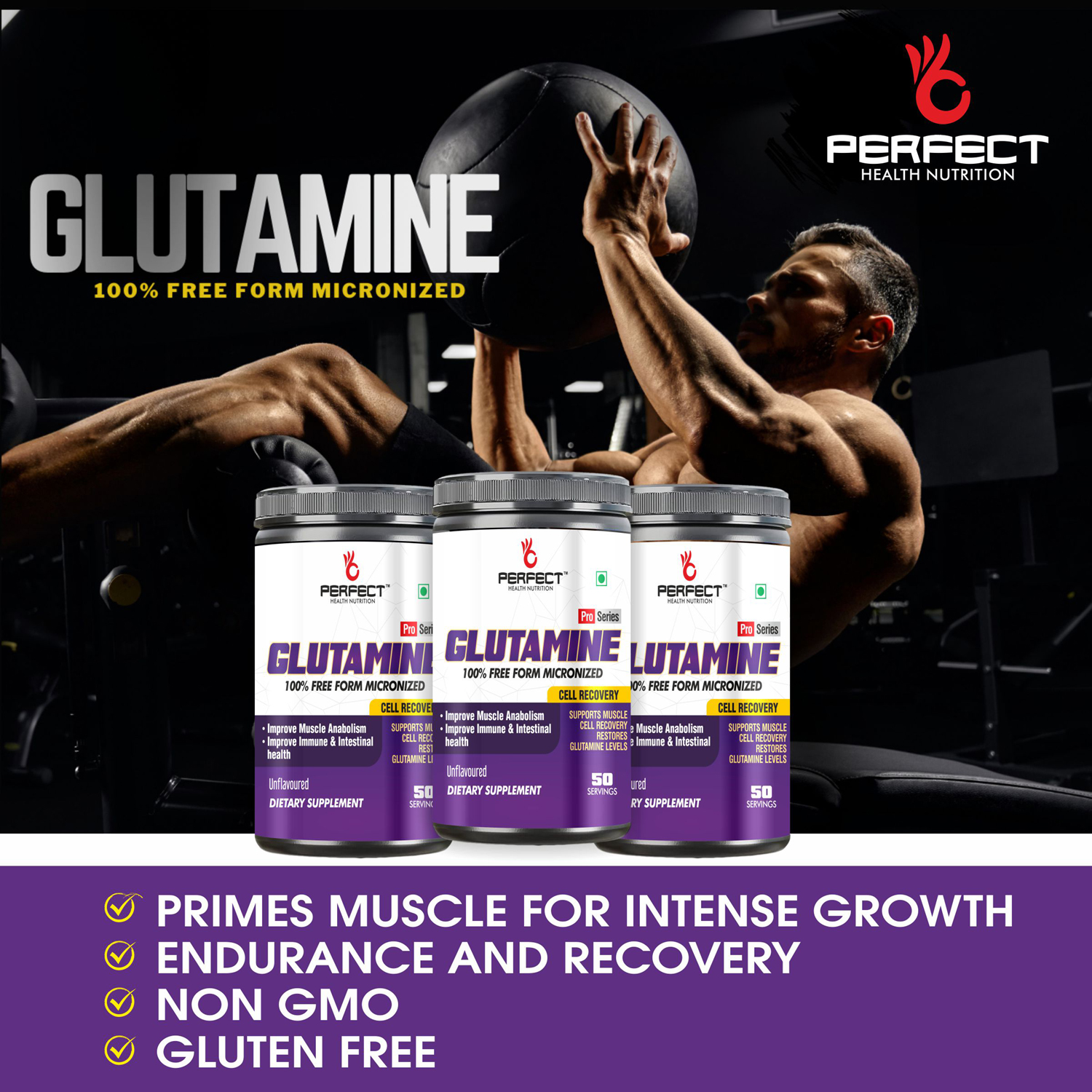 PERFECT HEALTH NUTRITION GLUTAMINE (UNFLAVOURED) (250 GM, 50 SERVING) - Image 8