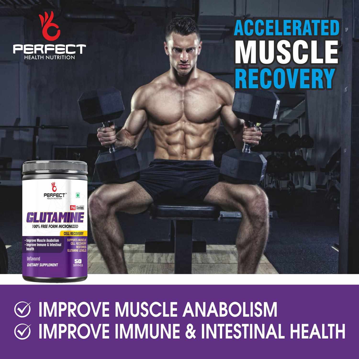 PERFECT HEALTH NUTRITION GLUTAMINE (UNFLAVOURED) (250 GM, 50 SERVING) - Image 7