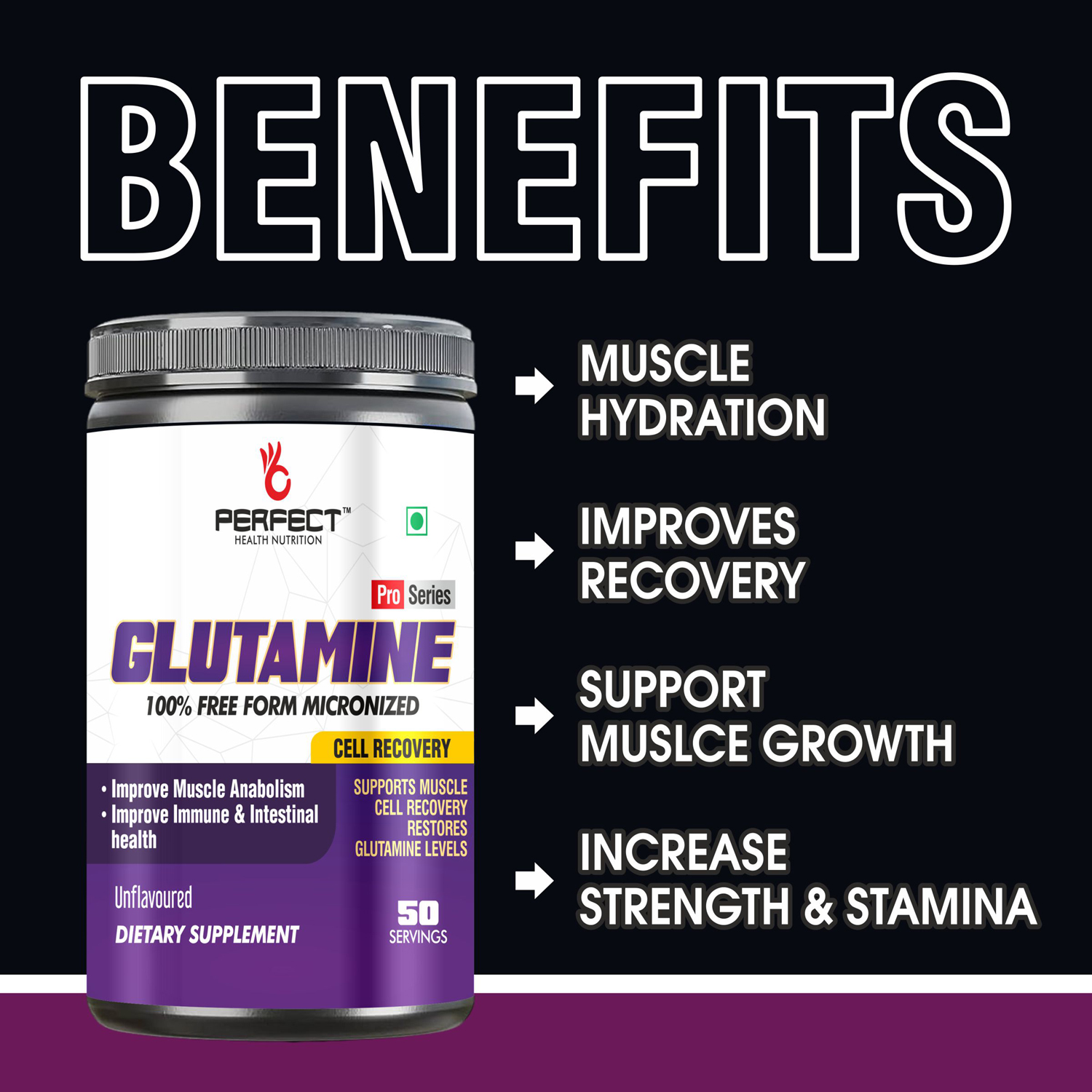 PERFECT HEALTH NUTRITION GLUTAMINE (UNFLAVOURED) (250 GM, 50 SERVING) - Image 5