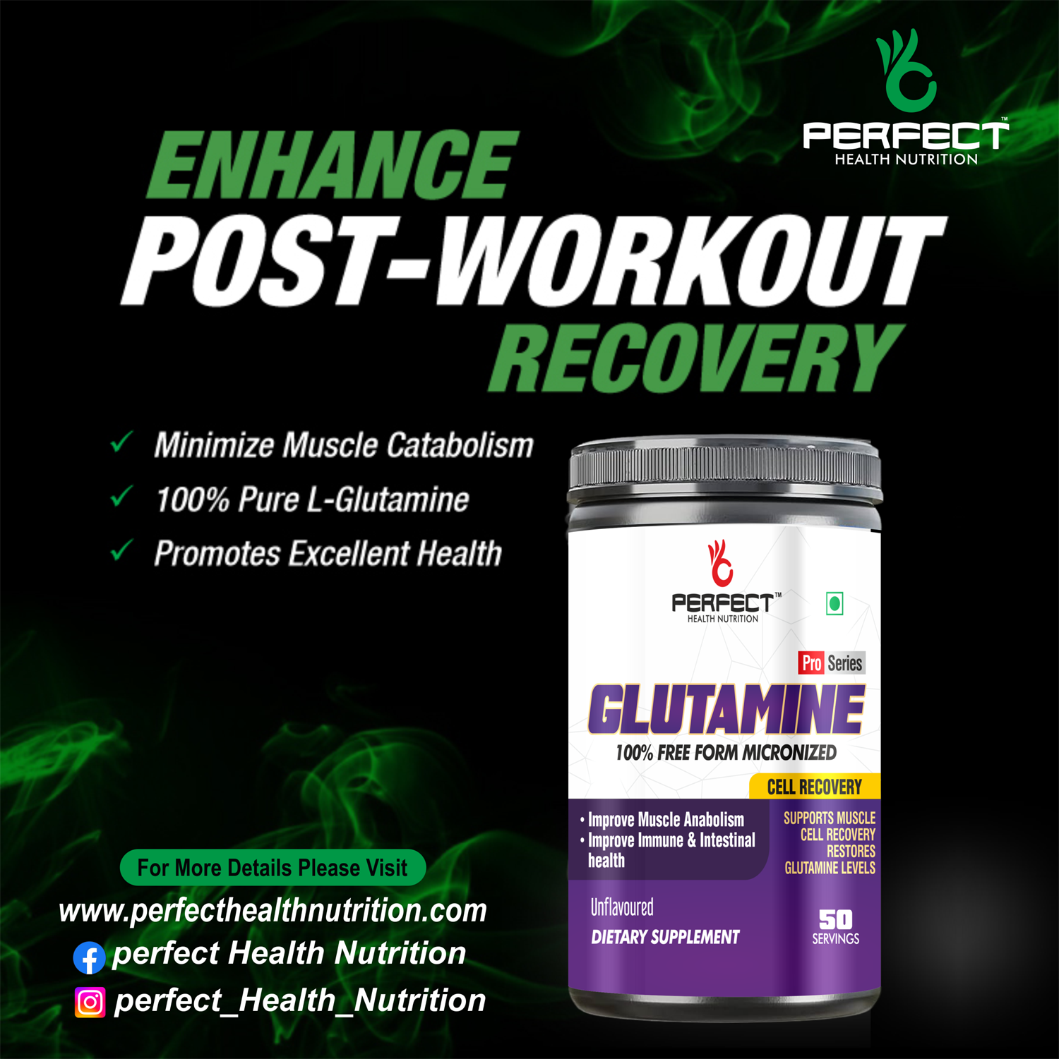 PERFECT HEALTH NUTRITION GLUTAMINE (UNFLAVOURED) (250 GM, 50 SERVING) - Image 4
