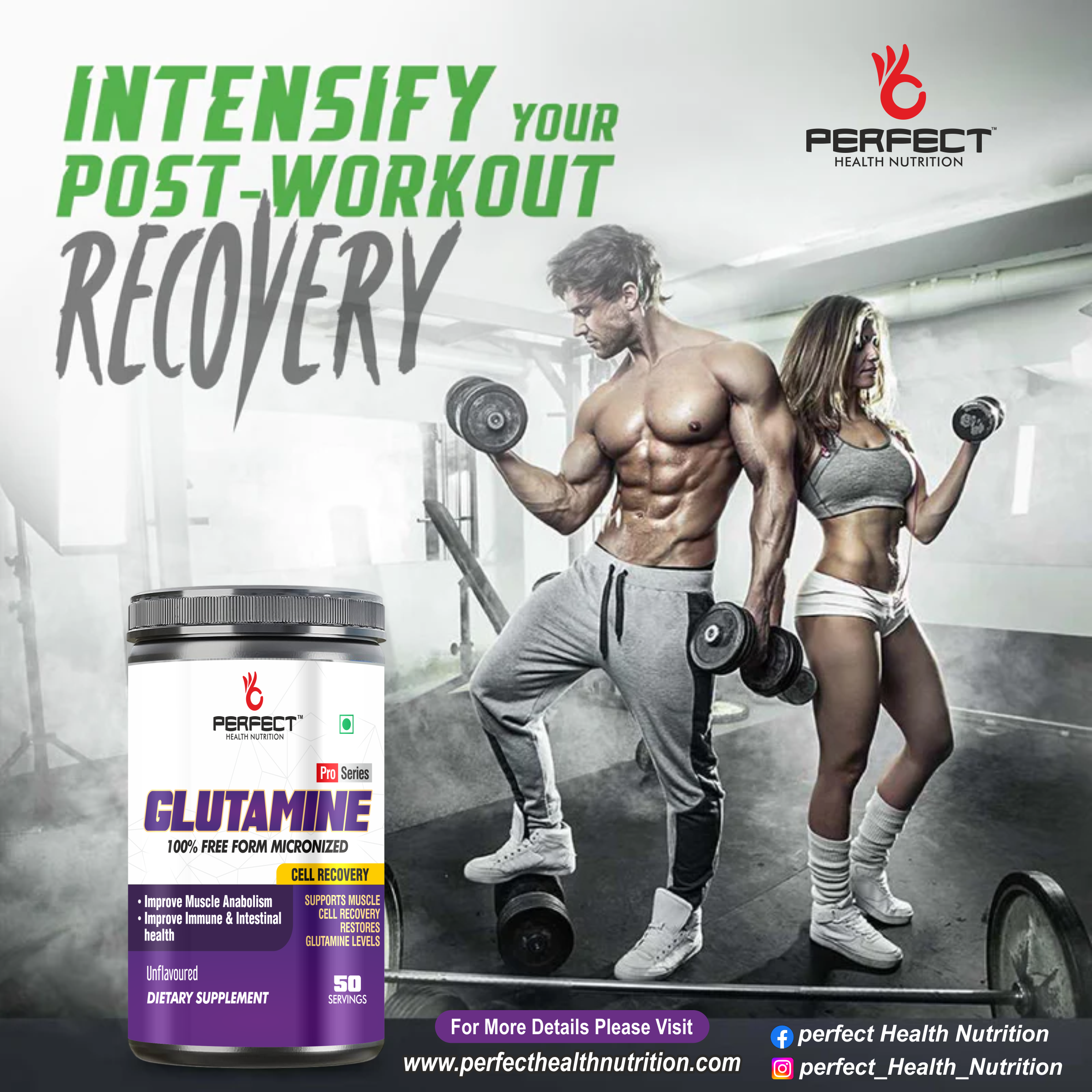 PERFECT HEALTH NUTRITION GLUTAMINE (UNFLAVOURED) (250 GM, 50 SERVING) - Image 6