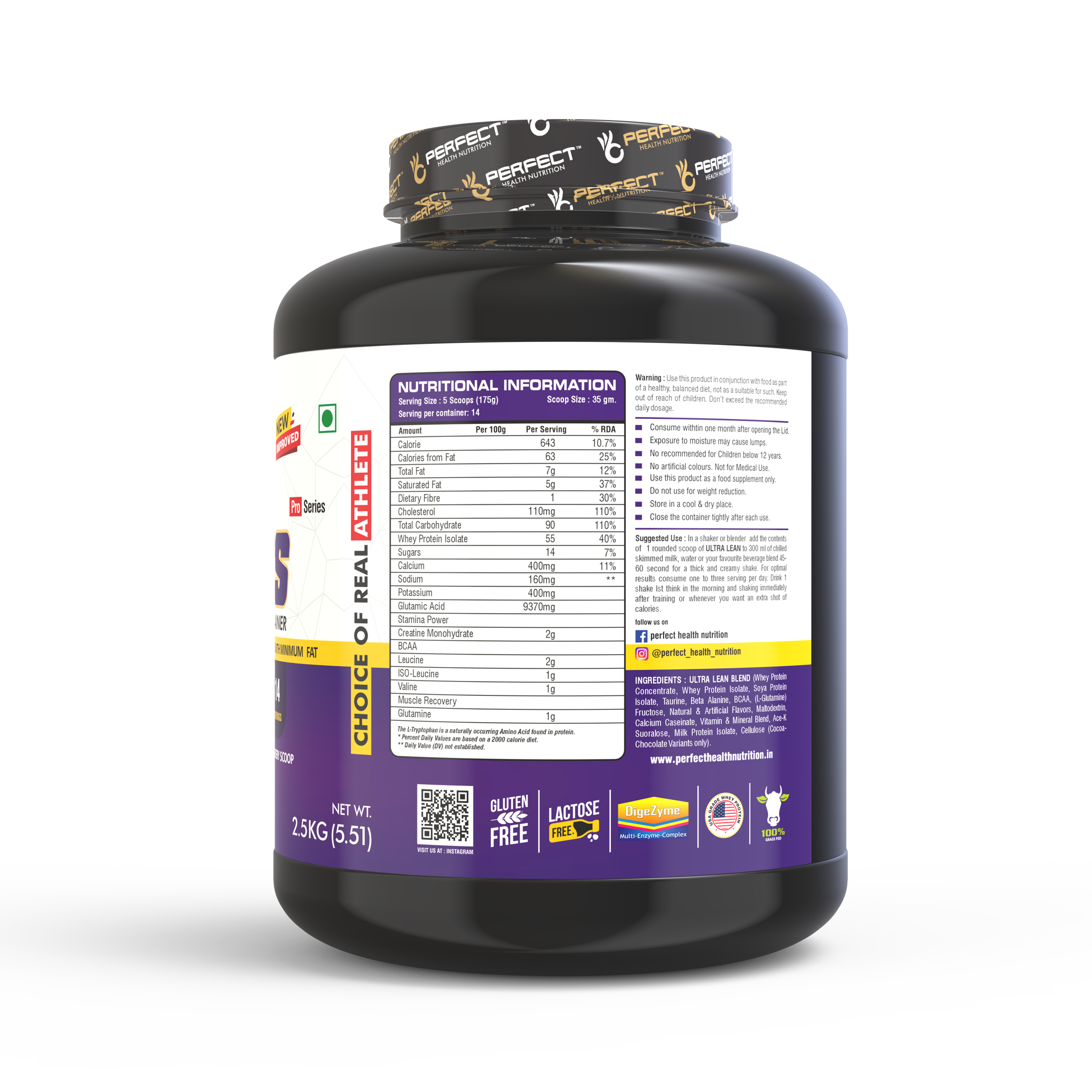Perfect Health Nutrition Muscle Mass, Lean Muscle Mass Gainer with Digestive Enzymes (2.5 kg / 5.5 lbs) - Image 3