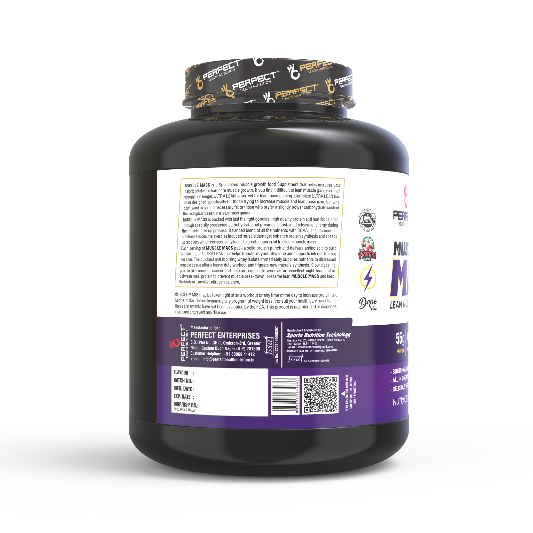 Perfect Health Nutrition Muscle Mass, Lean Muscle Mass Gainer with Digestive Enzymes (2.5 kg / 5.5 lbs) - Image 2