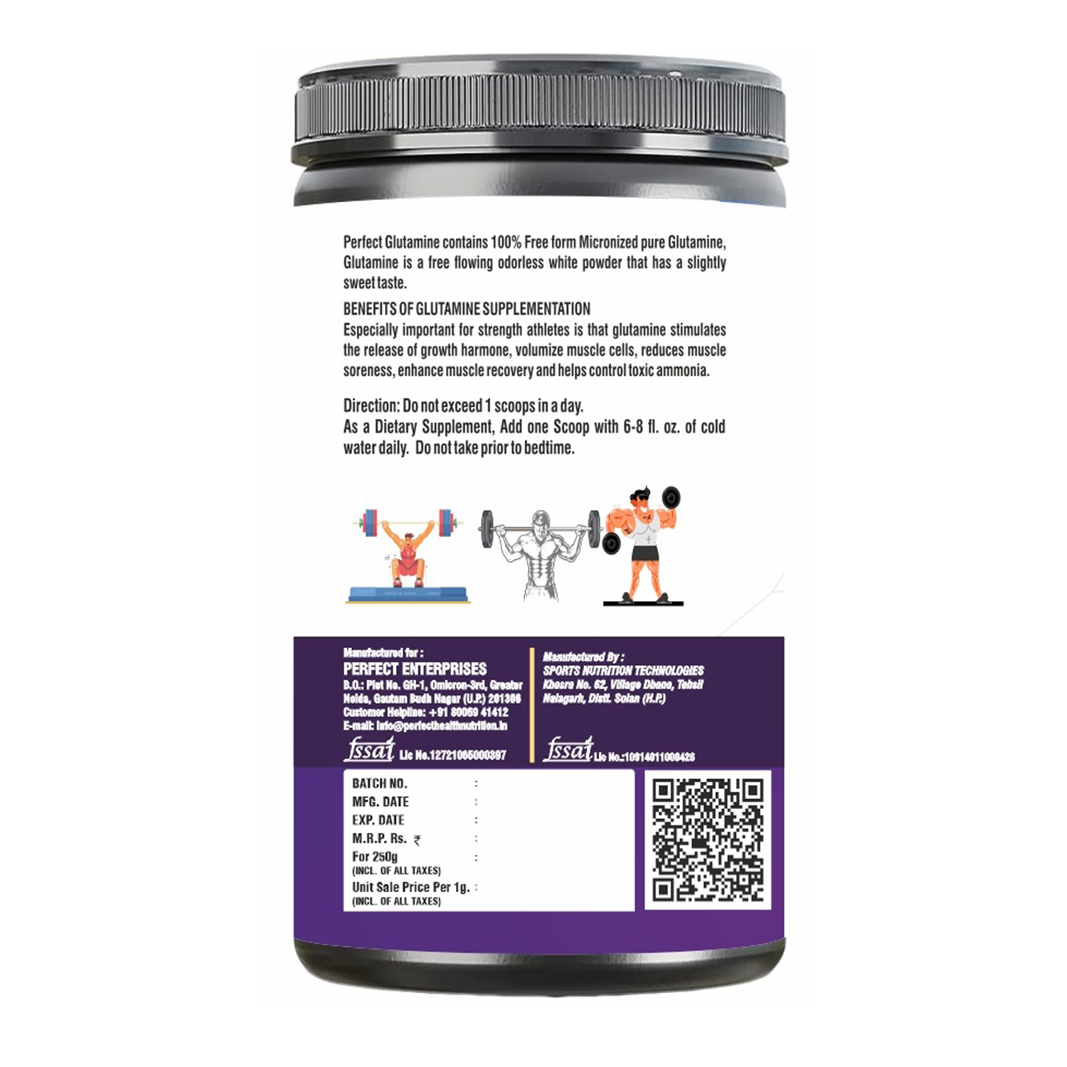 PERFECT HEALTH NUTRITION GLUTAMINE (UNFLAVOURED) (250 GM, 50 SERVING) - Image 2