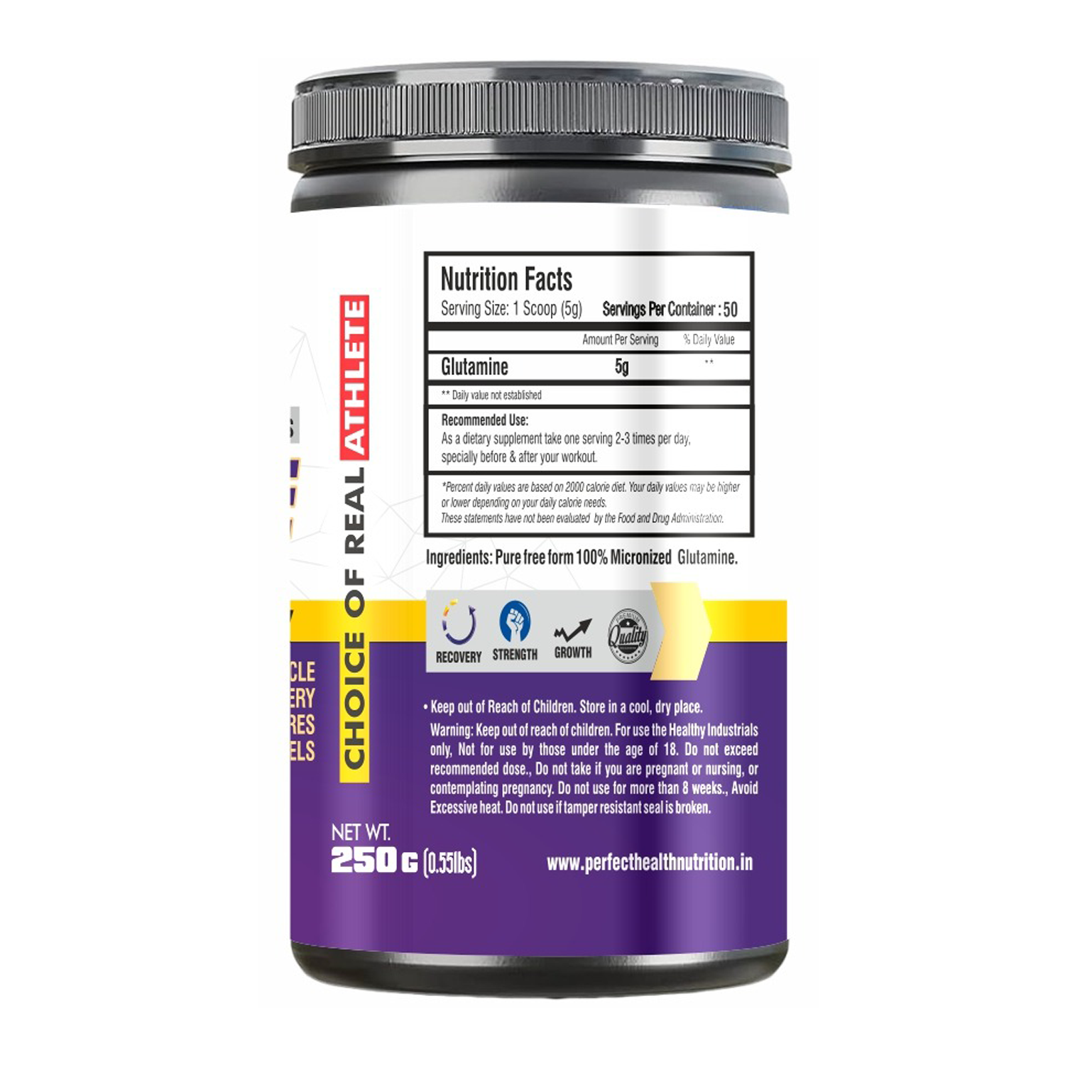 PERFECT HEALTH NUTRITION GLUTAMINE (UNFLAVOURED) (250 GM, 50 SERVING) - Image 3