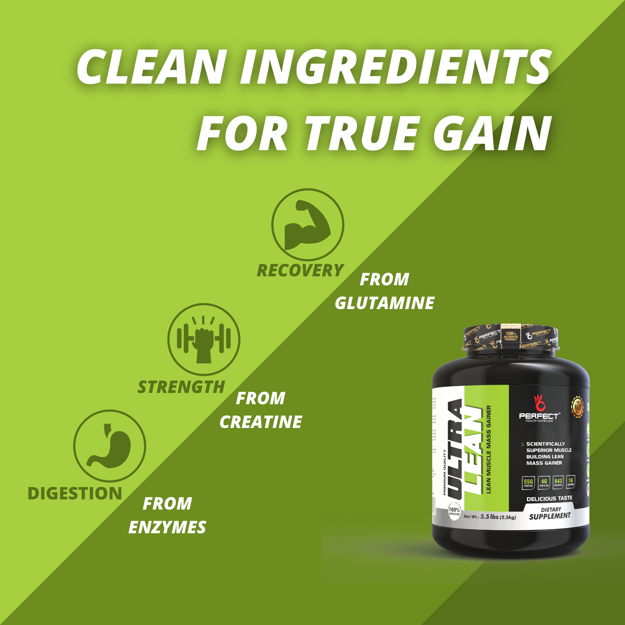 Perfect Health Nutrition Ultra Lean, Lean Muscle Mass Gainer with Digestive Enzymes (Chocolate , 2.5 kg / 5.5 lb) - Image 8
